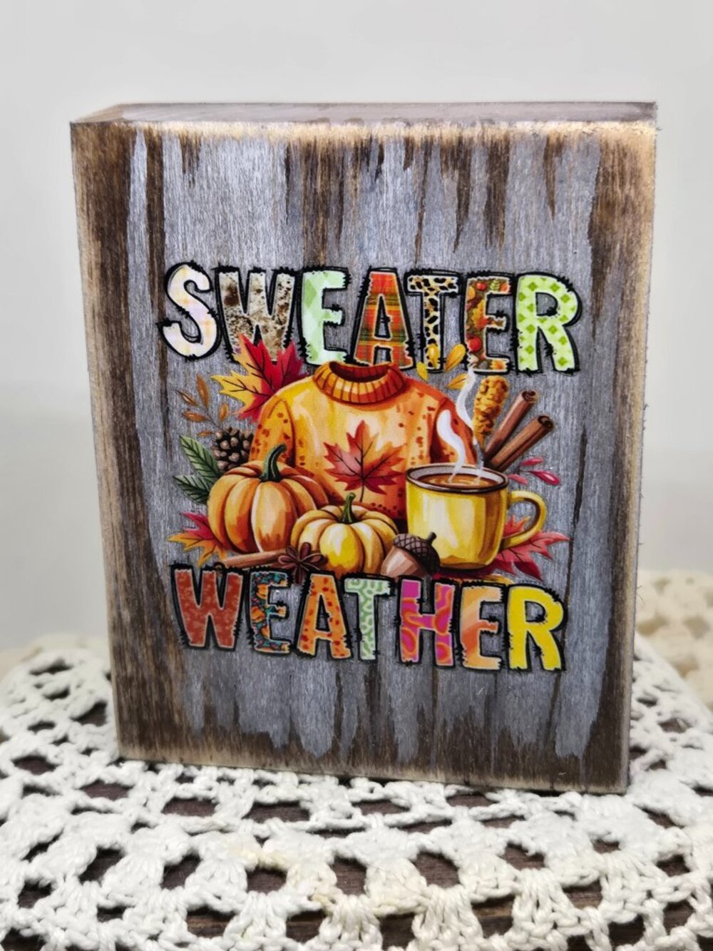 Handcrafted Fall Decor, Mini Wood Sign, "Sweater Weather" Floral Pumpkin Decor